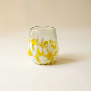 Vaso bola grande con pintas amarillo y blanco