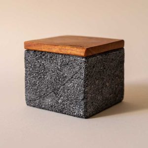 Square stone container with wooden lid