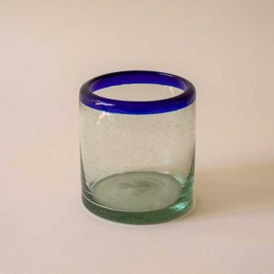 Old Fashioned glass with blue rim