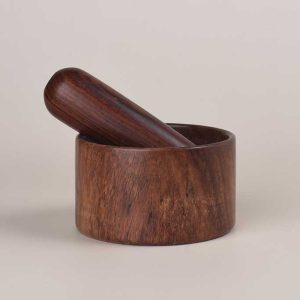 Cylindrical wooden mortar