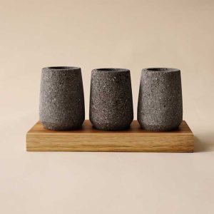 Set of 3 Stone Shot  with Wooden Base