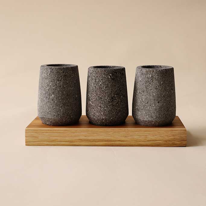 Set of 3 Stone Shot with Wooden Base