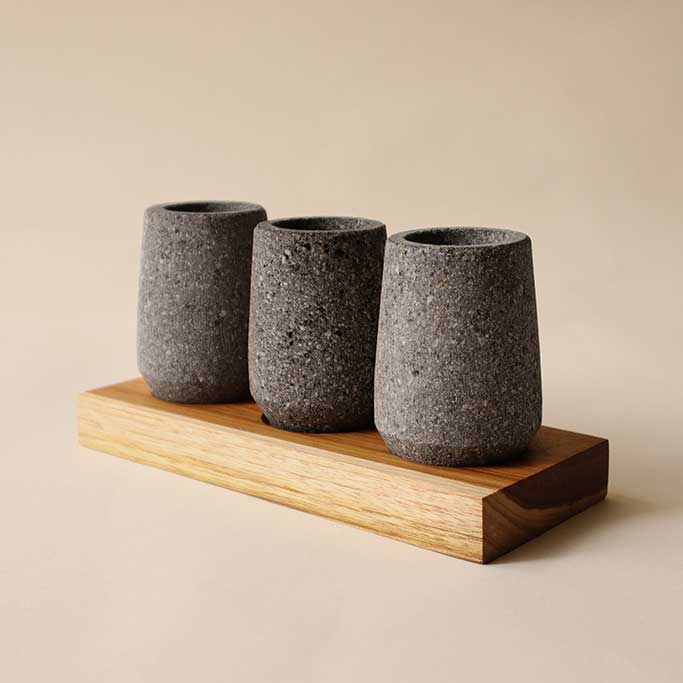 Set of 3 Stone Shot with Wooden Base - Image 2