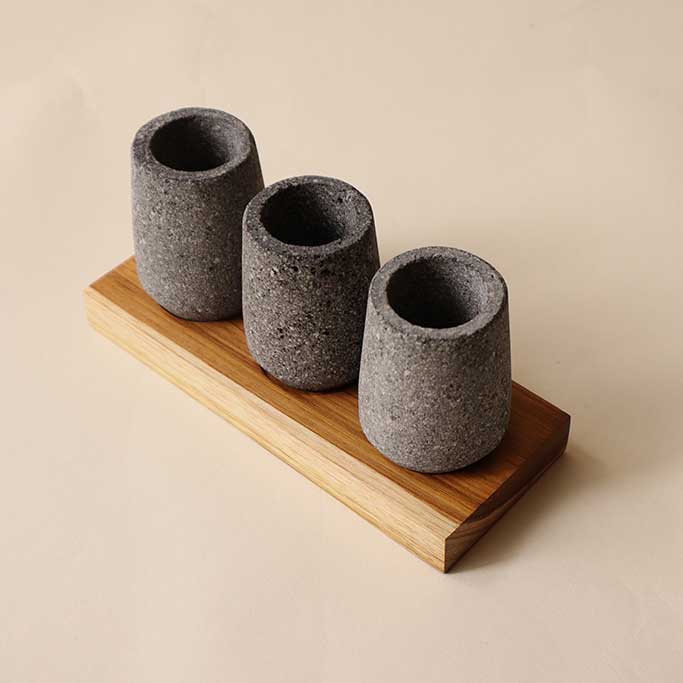 Set of 3 Stone Shot with Wooden Base - Image 3